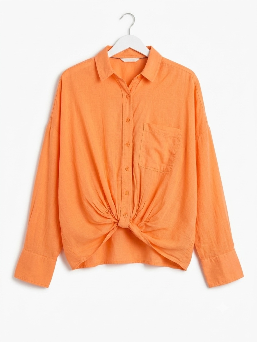 Anthropologie Pilcro Bright Orange Button-Up Tie-Front Shirt